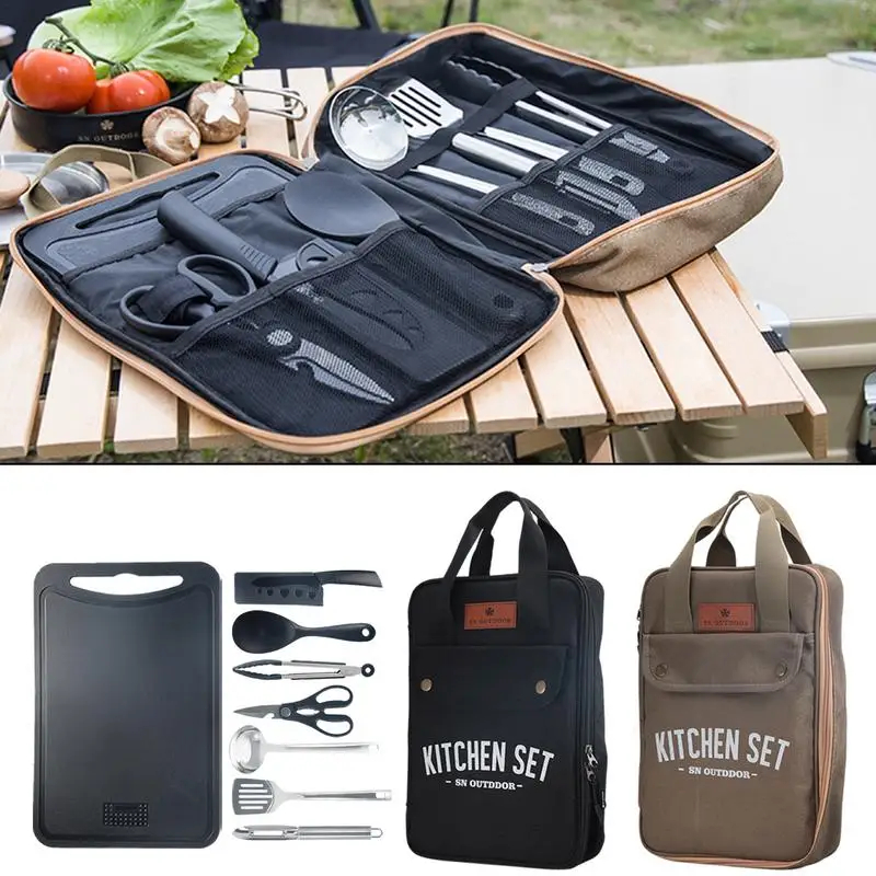 Camping Cooking Utensil Organizer - 8pcs Camping Kitchen Cookware Set Portable