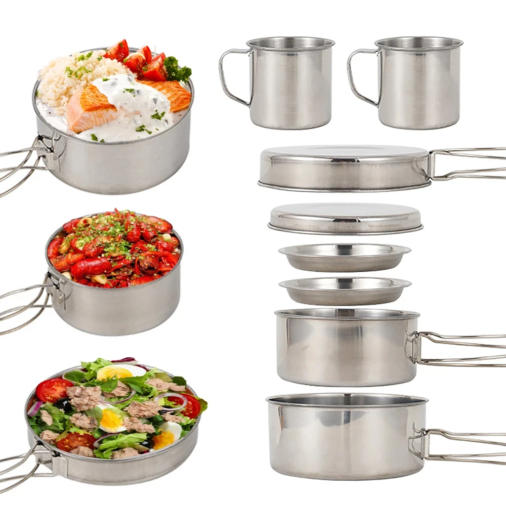 8pcs/Set Camping Cookware Mess - Camping Cooking Wok review and price