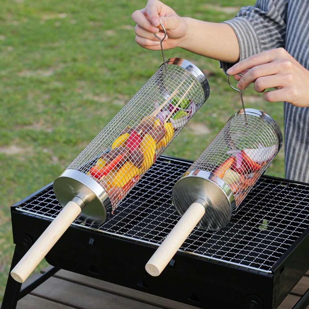 Stainless Steel Rolling BBQ Gr - Camping Cooking Basket review and price