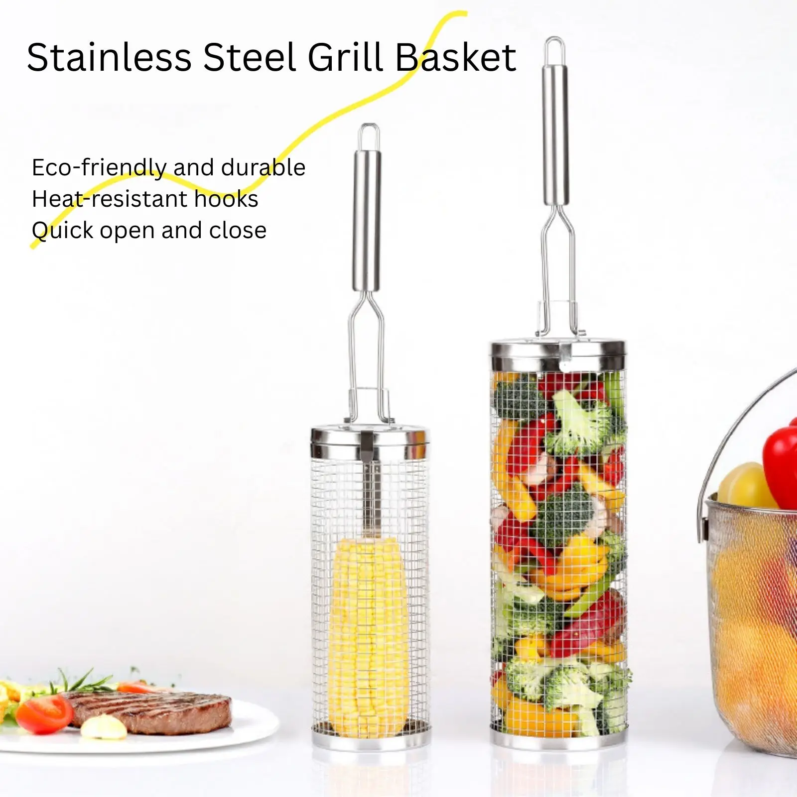 Stainless Steel Rolling Grill  - Camping Cooking Basket review and price