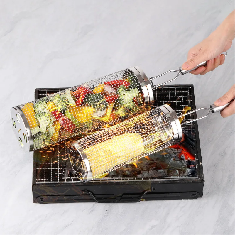 Stainless Steel Rolling Grill  - Camping Cooking Basket review and price